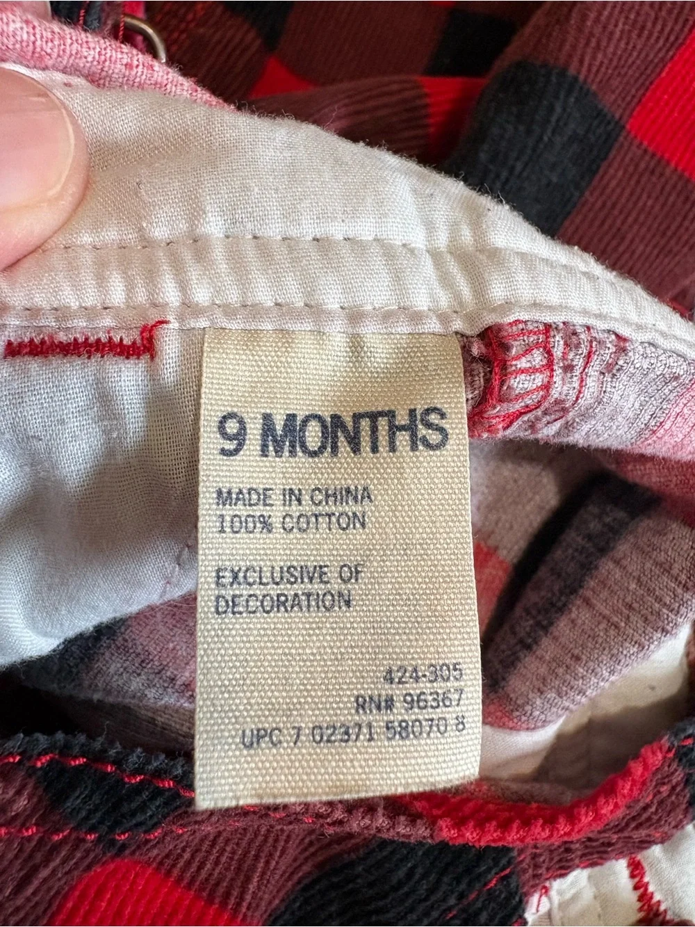 OshKosh B'gosh Red & Black Buffalo Plaid Corduroy Overalls Kids size 9 months